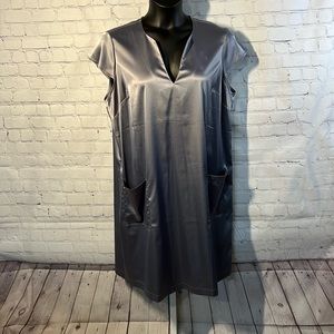 Universal Standard Cap Sleeve Silver Satin Midi Shift Dress with Pockets Sz14-16